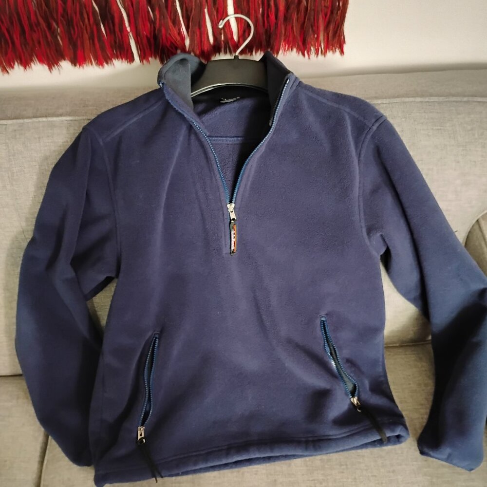 LL Bean Mens Medium Dark Blue 1/2 Zip Heavy Weight Fleece Pullover